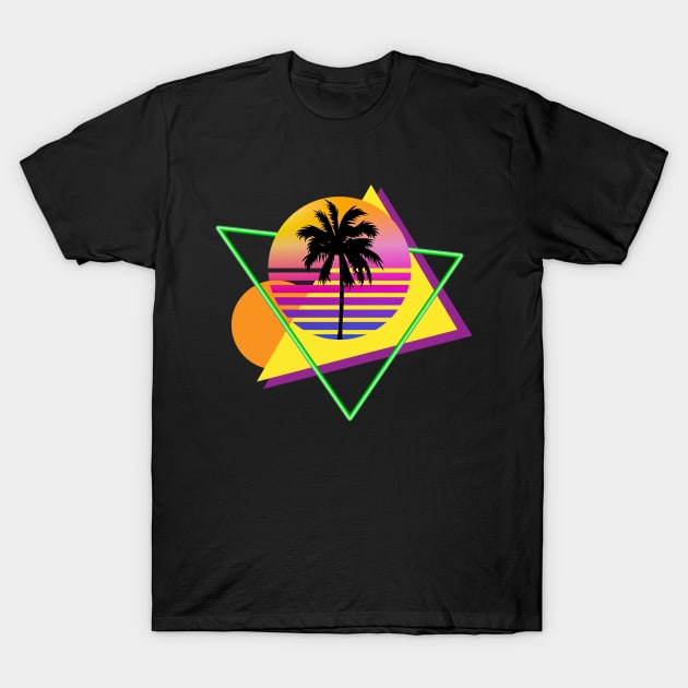 Retro 80s Throwback Palm Tree Silhouette Synthwave Sunset T-Shirt by Brobocop